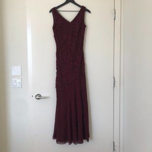 Fiesta Beaded Long Burgundy Dress, XL